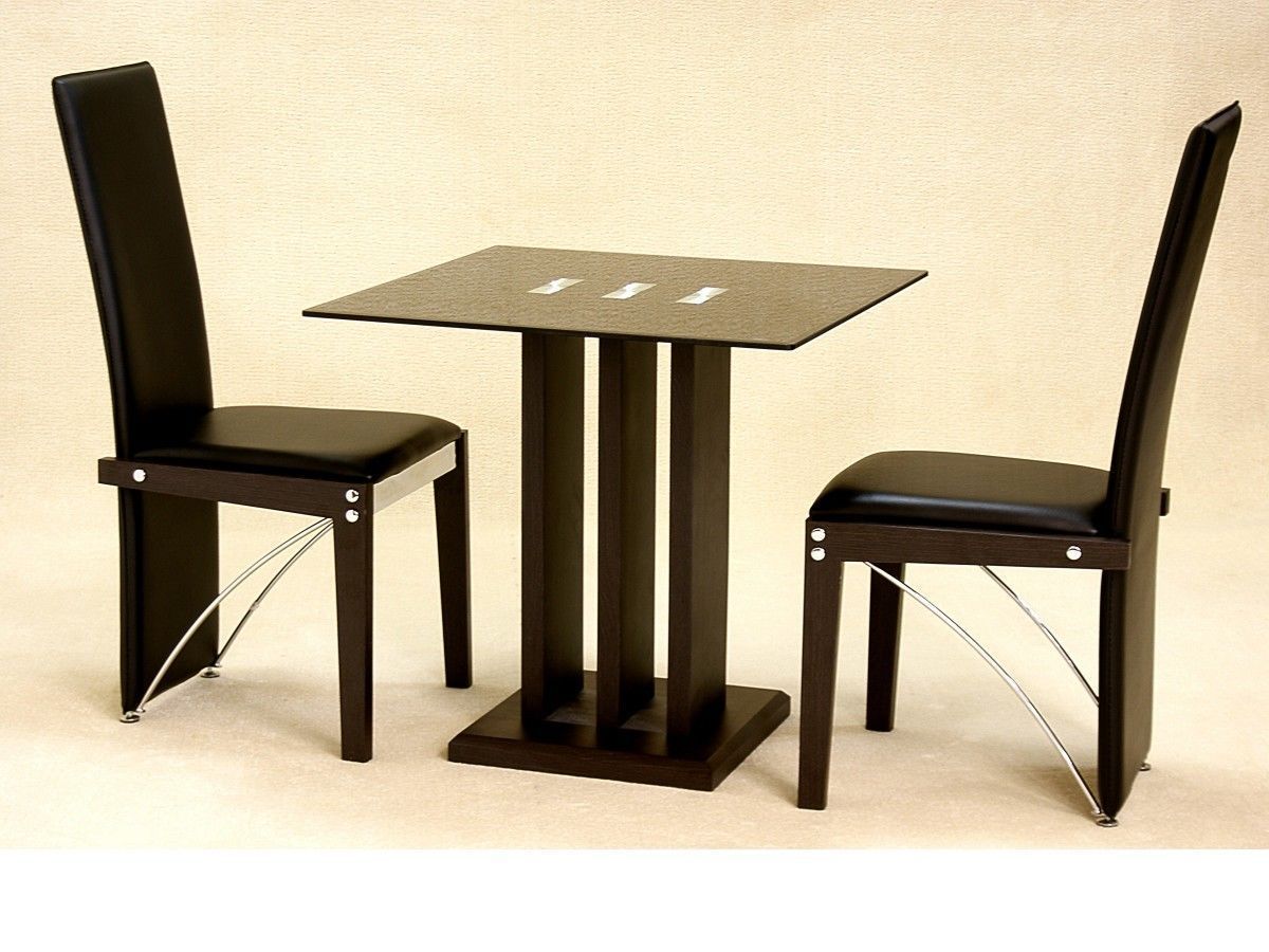 Small square glass dining table and 2 chairs in black -Homegenies