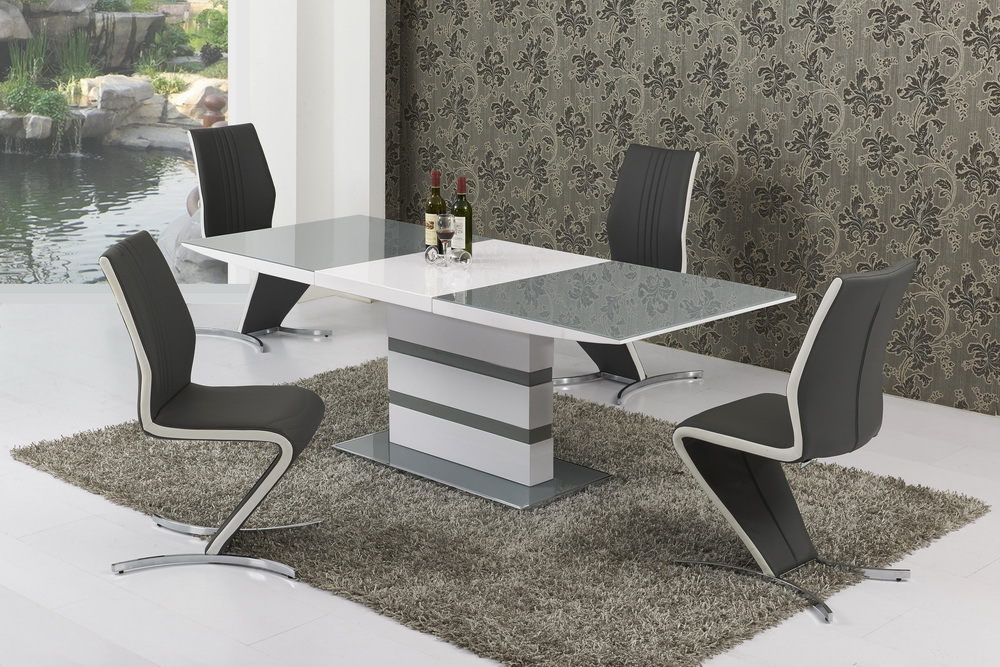 Small Extending Grey Glass High Gloss Dining Table and 4 Chairs