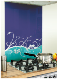 Floral Image Kitchen Blue / Purple Glass Splashback
