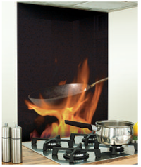 Flame printed Image Kitchen Black glass Splashback