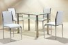 Clear glass dining table and 4 faux chairs in cream