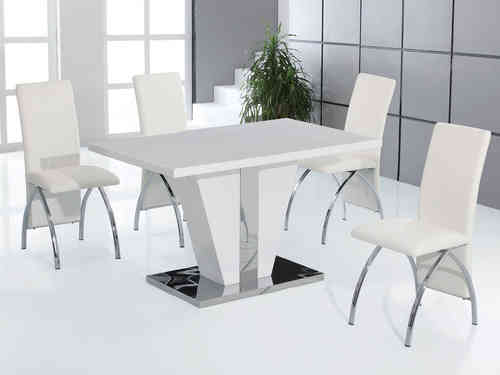 Full White high gloss dining table and 4 chairs dining room furniture set