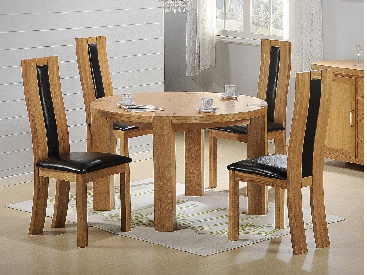 Solid Wooden Round Dining Table And 4 Chairs Oak Homegenies