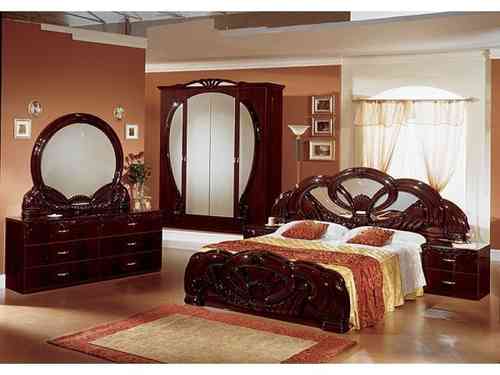 Stylish italian mahogany high gloss bedroom furniture set