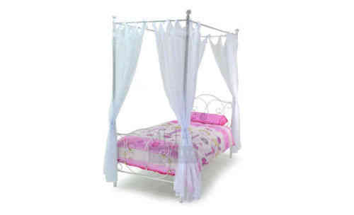Kids single metal 4 poster bed frame finished in white
