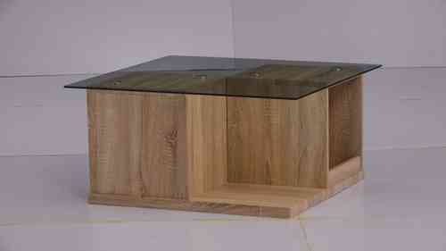 Glass Coffee Table Oak Veneer Base