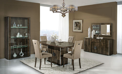 Italian walnut high gloss dining room furniture set