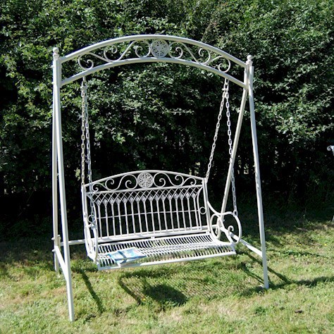 Cream Metal Garden Swing Bench