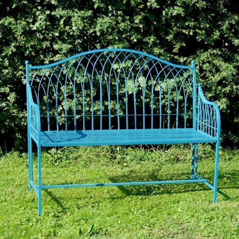 Blue Metal Garden Bench Homegenies, Blue Garden Bench Uk
