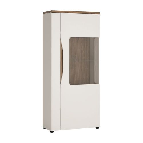 White gloss 1 door display cabinet with oak effect RH