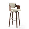 Cream leather match bar chair with walnut shaped back