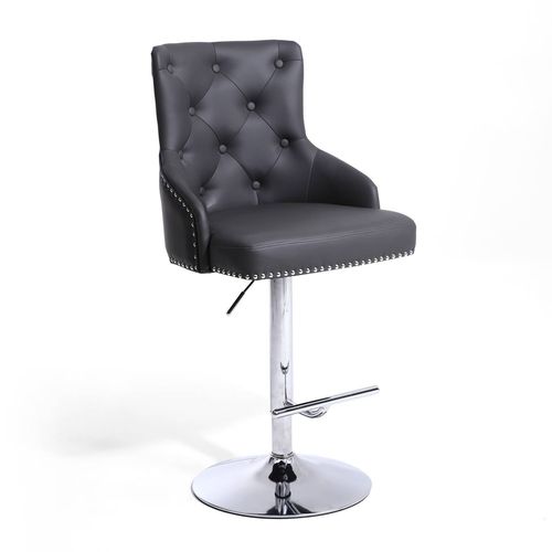Dark grey leather match bar stool with button back