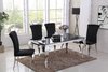 160cm Black glass dining table and 6 velvet chairs