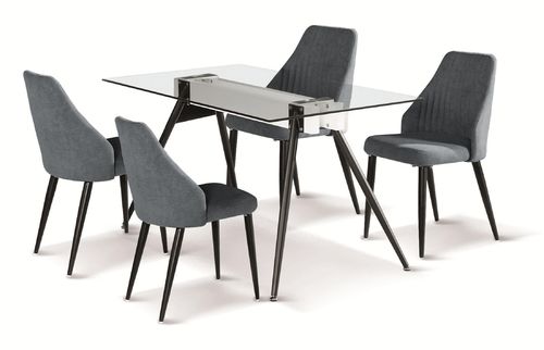 140cm Glass dining table and 4 grey fabric chairs