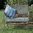 Vintage design blue rusty metal garden bench