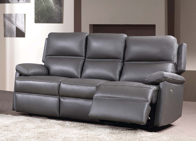 Grey Leather 3 Seater Electric Recliner, Three Seater Electric Recliner Sofa