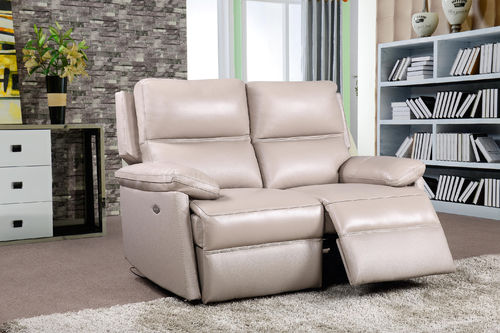 Taupe leather 2 seater electric recliner sofa