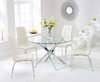 110cm Round glass dining table and 4 cream chairs