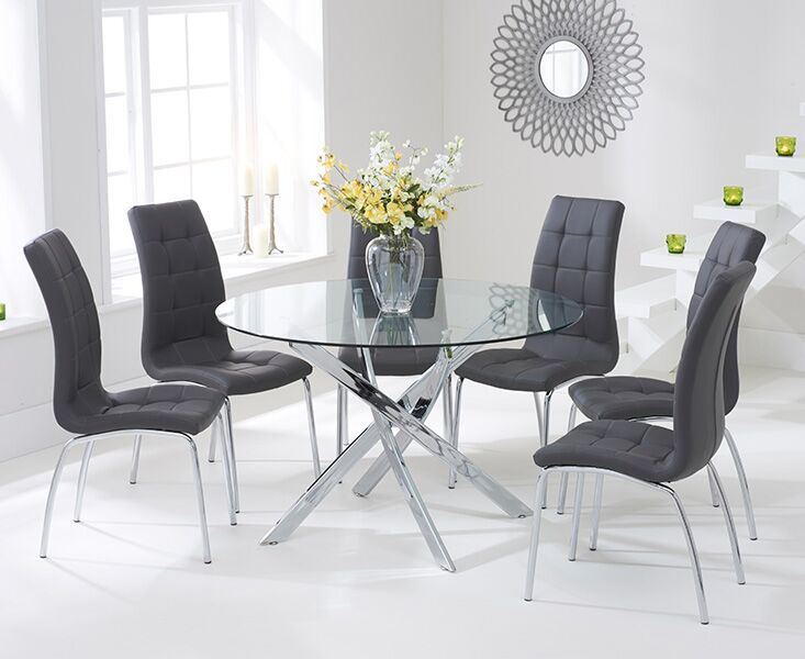 120cm Round Glass Dining Table And 6, Circular Dining Table And Chairs For 6