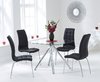 100cm Square glass dining table and 4 black chairs