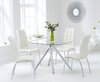 100cm Square glass dining table and 4 cream chairs