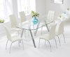 160cm glass dining table and 6 cream chairs