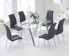 160cm glass dining table and 6 grey chairs