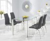 120cm glass dining table with 4 grey chairs
