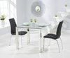 90cm glass dining table with 2 black chairs
