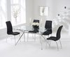 150cm clear glass dining table and 6 black chairs