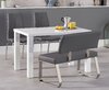 120cm White high gloss dining table with bench and chairs