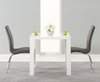 80cm square white high gloss dining table and 2 grey chairs