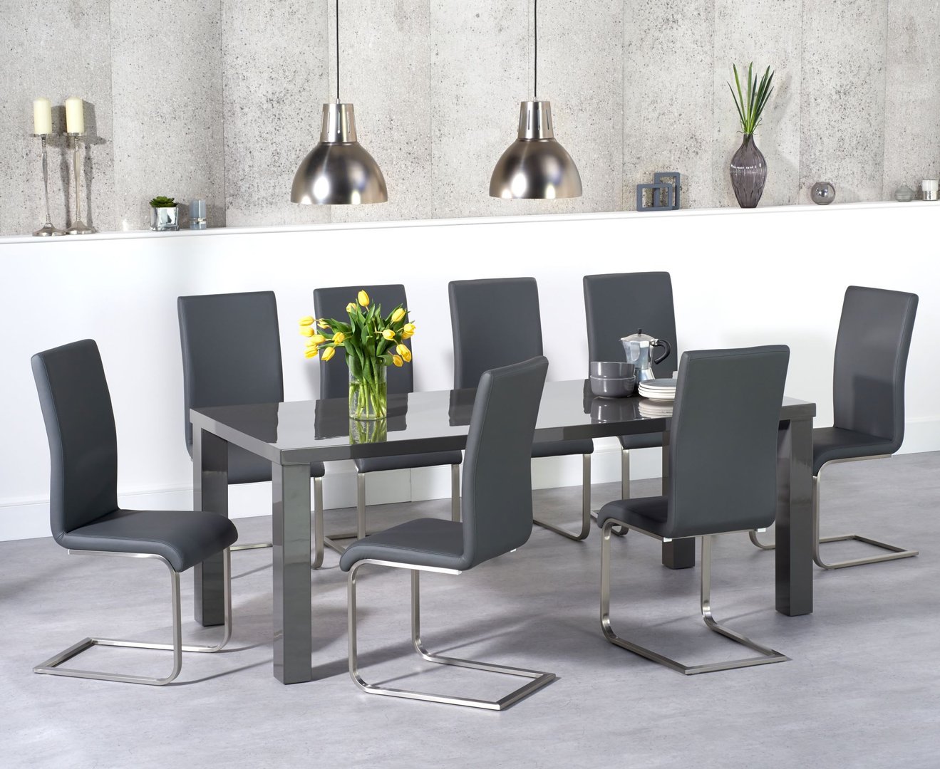 Dark Grey Gloss Dining Table Set 8, Grey High Gloss Dining Table And 8 Chairs