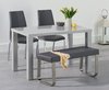Light grey high gloss dining table with bench & 2 chairs