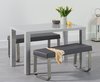 120cm Light grey high gloss dining table bench set