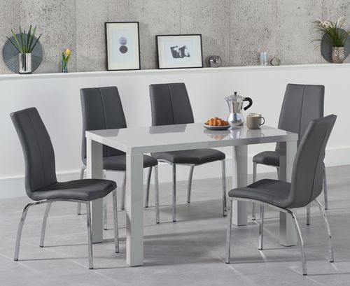 4 seater light grey high gloss dining table and chairs