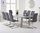 160cm to 220cm Extending light grey dining table and 8 grey chairs