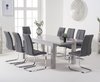 220cm Extending light grey high gloss dining table and 8 chairs