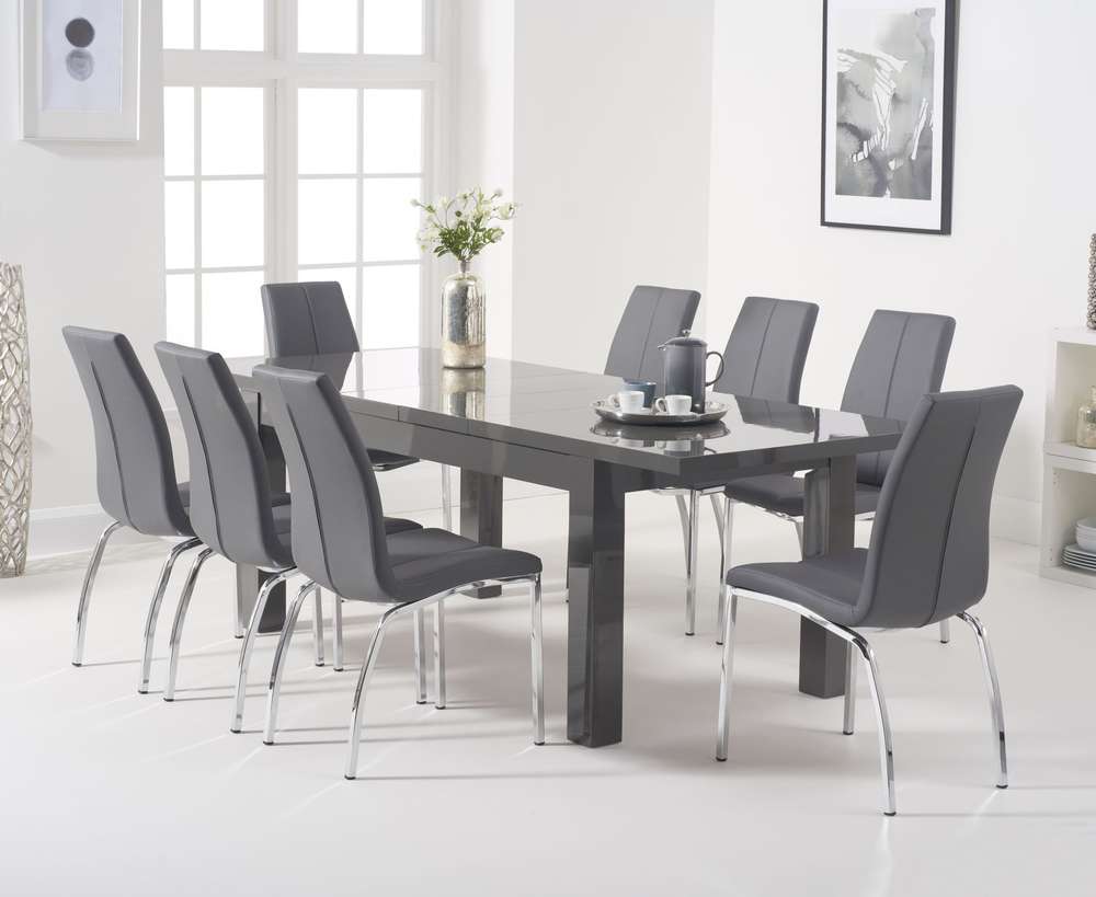 8 Seater Dark Grey High Gloss Dining Table and Chairs