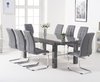 Extending dark grey high gloss dining table with 8 chairs