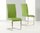 Extending 6 seater white high gloss dining table and green chairs