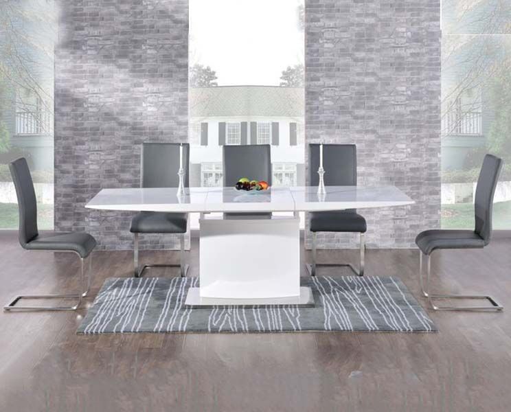 6 Seater White Gloss Dining Table And, White Kitchen Table With Grey Chairs