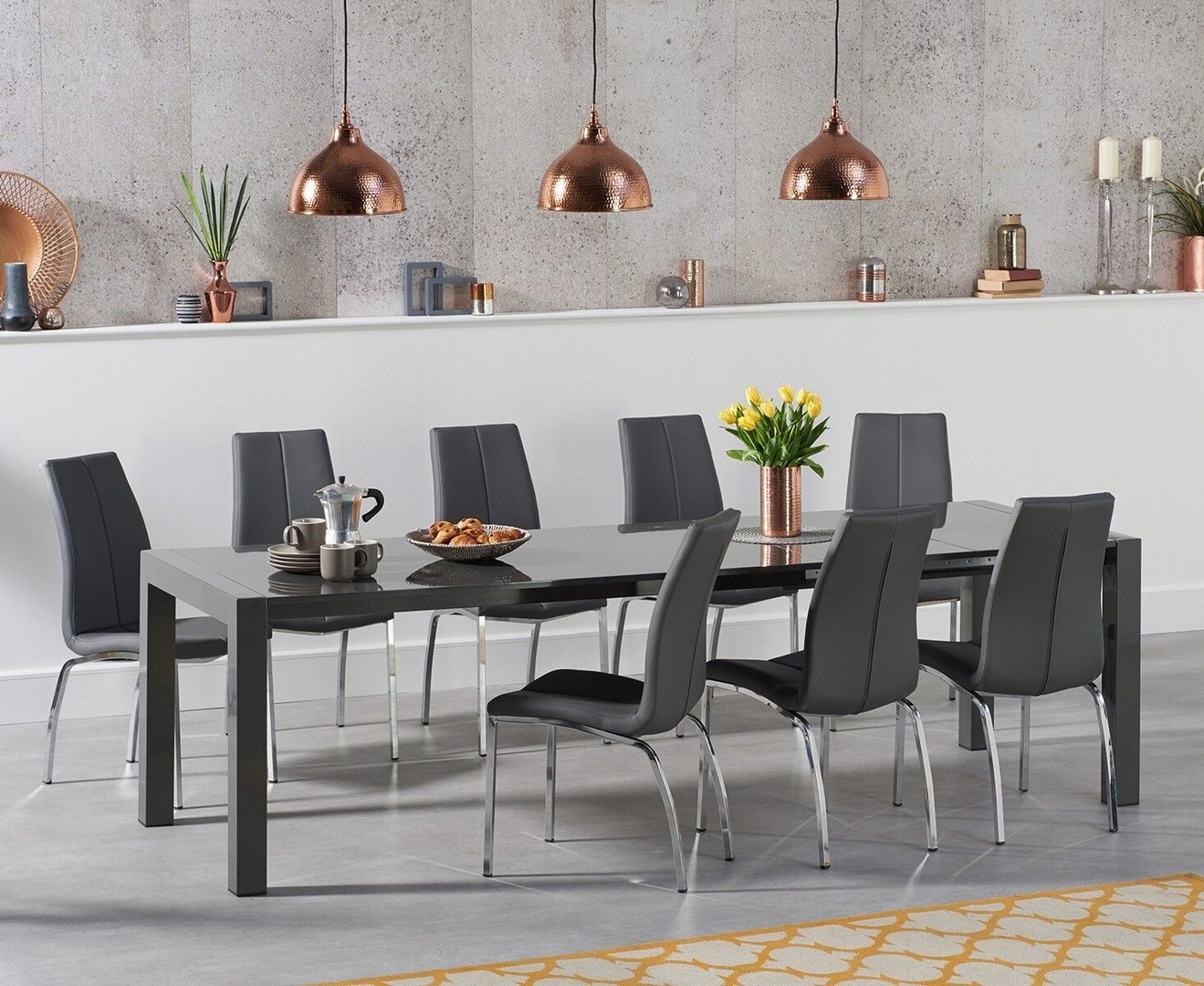 Large Dark Grey High Gloss Dining Table 10 Chairs Homegenies