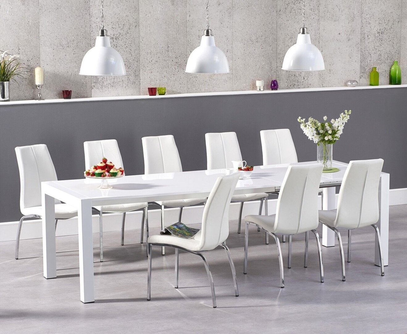 Extending White High Gloss Dining Table And 10 Chairs Homegenies