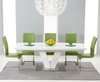180-220cm white high gloss dining table and 8 green chairs