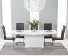 150-210cm white high gloss dining table and 6 grey chairs