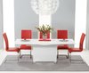 150-210cm white high gloss dining table and 6 red chairs
