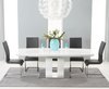 180-220cm White high gloss dining table with 8 grey chairs