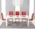 Extending white high gloss dining table and 12 red chairs