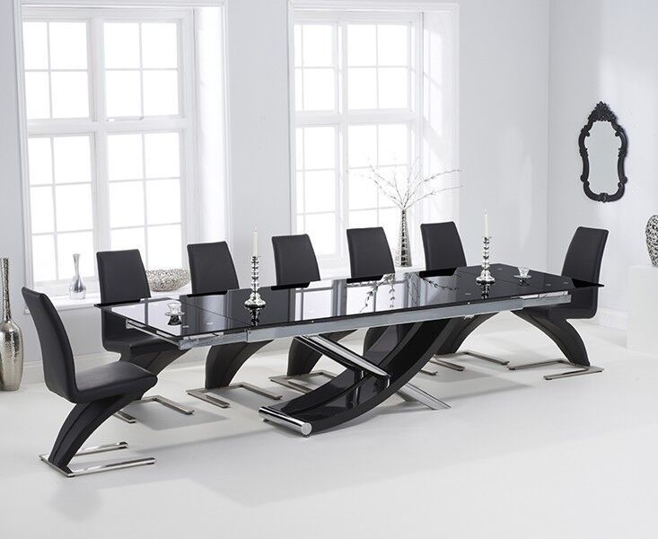 300cm Black Glass Dining Table 10, Large Glass Dining Table Seats 10